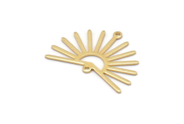 Gold Sun Charm, 4 Gold Plated Brass Sun Charms With 2 Loops (22x30x0.80mm) M02280