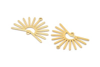 Gold Sun Charm, 4 Gold Plated Brass Sun Charms With 2 Loops (22x30x0.80mm) M02280