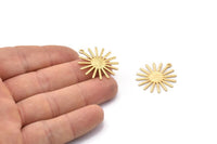 Gold Sun Charm, 4 Textured Gold Plated Brass Sun Charms With 1 Loop (27x0.80mm) A1723 M01653