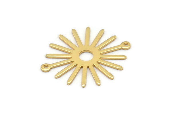 Gold Sun Charm, 4 Gold Plated Brass Sun Connectors With 2 Loops, Pendants (29x25x0.80mm) M01641 Q0891