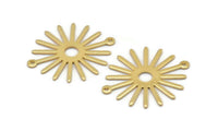 Gold Sun Charm, 4 Gold Plated Brass Sun Connectors With 2 Loops, Pendants (29x25x0.80mm) M01641 Q0891