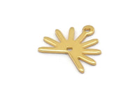 Gold Sun Charm, 4 Gold Plated Brass Sun Charms With 1 Loop And 1 Hole (13x15x0.80mm) M02260