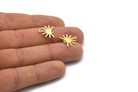 Gold Sun Charm, 8 Textured Gold Plated Brass Sun Charms With 2 Loops (13x15x0.80mm) M02259