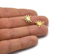 Gold Sun Charm, 8 Textured Gold Plated Brass Sun Charms With 2 Loops (13x15x0.80mm) M02259