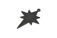 Black Pole Star Charm, 6 Oxidized Black Brass, Black Charms, Black Pole Star Charms With 1 Loop (30x22x0.80mm) M02478