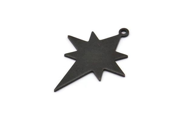 Black Pole Star Charm, 6 Oxidized Black Brass, Black Charms, Black Pole Star Charms With 1 Loop (30x22x0.80mm) M02478