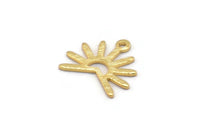Gold Sun Charm, 8 Textured Gold Plated Brass Sun Charms With 1 Loop (13x15x0.80mm) M02263