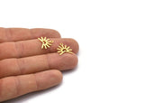 Gold Sun Charm, 8 Textured Gold Plated Brass Sun Charms With 1 Loop (13x15x0.80mm) M02263