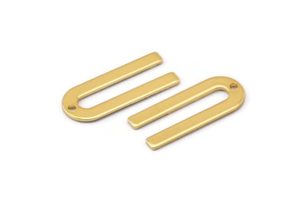 Gold U Shape Charm, 6 Gold Plated U Shaped Charms With 1 Hole (22x9x0.80mm) M02093