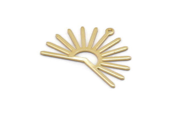 Gold Sun Charm, 4 Gold Plated Brass Sun Charms With 1 Loop (22x30x0.80mm) M02278