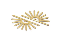 Gold Sun Charm, 4 Gold Plated Brass Sun Charms With 1 Hole (32x14x0.60mm) M02069