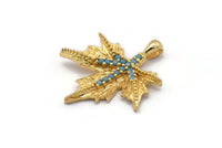Gold Leaf Charm, 4 Gold Plated Brass Plane Tree Leaf Charms With 1 Loop, Pendants, Earring Findings (24x22mm) SY0169