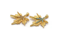 Gold Leaf Charm, 4 Gold Plated Brass Plane Tree Leaf Charms With 1 Loop, Pendants, Earring Findings (24x22mm) SY0169