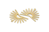 Gold Sun Charm, 4 Textured Gold Plated Brass Sun Charms With 1 Loop (22x30x0.80mm) M02279