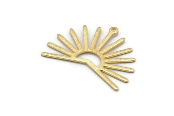 Gold Sun Charm, 4 Textured Gold Plated Brass Sun Charms With 1 Loop (22x30x0.80mm) M02279