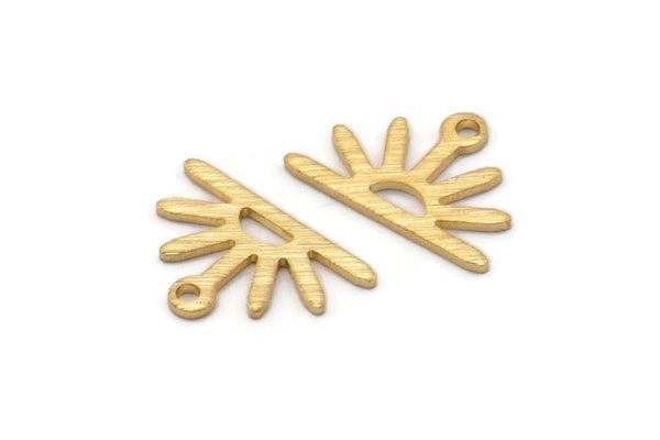 Gold Sun Charm, 10 Textured Gold Plated Brass Sun Charms With 1 Loop (10x15x0.80mm) M02411