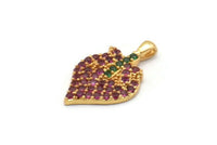 Gold Strawberry Charm, Gold Plated Strawberry, Cubic Zircon, 2 CZ Pave Strawberry Charms, Zircon Pendants With 1 Loop (19x11x2mm) SY0104