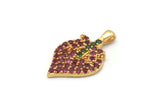 Gold Strawberry Charm, Gold Plated Strawberry, Cubic Zircon, 2 CZ Pave Strawberry Charms, Zircon Pendants With 1 Loop (19x11x2mm) SY0104