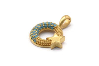 Gold Moon And Star Charms, 2 Gold Plated Brass Crescent Moon And Star Charms With 1 Loop, Pendants, Earring Findings (17x15mm) SY0168