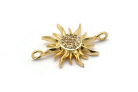 Gold Sun Connector, 4 Gold Plated Brass Connectors With 2 Loops, Pendants, Earring Findings (24x18mm) SY0172