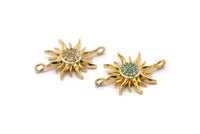 Gold Sun Connector, 4 Gold Plated Brass Connectors With 2 Loops, Pendants, Earring Findings (24x18mm) SY0172