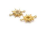 Gold Sun Connector, 4 Gold Plated Brass Connectors With 2 Loops, Pendants, Earring Findings (24x18mm) SY0172
