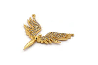 Gold Bird Charm, Gold Plated Phoenix, Cubic Zircon, CZ Pave Phoenix Bird Charm, Zircon Charm Pendant With 2 Loops (30x31mm) SY0124
