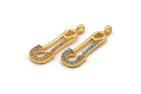 Gold Brooch Pin Charms, 4 Gold Plated Brass Brooch Pin Shaped Charms With 1 Loop, Pendants, Earring Findings (26x8mm) SY0119