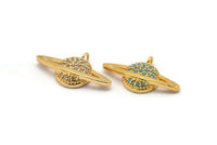 Gold Saturn Charm, Gold Plated Saturn Planet, Cubic Zircon, 2 CZ Pave Planet Charms, Zircon Charm Pendants (15x26mm) SY0111