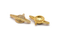 Gold Saturn Charm, Gold Plated Saturn Planet, Cubic Zircon, 2 CZ Pave Planet Charms, Zircon Charm Pendants (15x26mm) SY0111