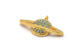 Gold Saturn Charm, Gold Plated Saturn Planet, Cubic Zircon, 2 CZ Pave Planet Charms, Zircon Charm Pendants (15x26mm) SY0111