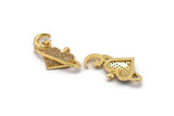 Gold Heart Charm, Gold Plated Heart, Cubic Zircon, 2 CZ Pave Heart And Crescent Moon And Star Charms, Zircon Charm Pendants (16x29mm) SY0170