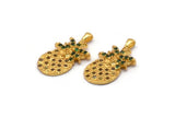 Gold Pineapple Charm, Gold Plated Pineapple, Cubic Zircon, 2 CZ Pave Pineapple Charms, Zircon Pendants With 1 Loop (21x11mm) SY0085