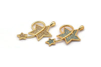 Gold Star Charms, Gold Plated Brass Star Charm With 1 Loop, Pendants, Earring Findings (35x22mm) SY0098