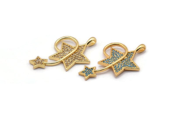 Gold Star Charms, Gold Plated Brass Star Charm With 1 Loop, Pendants, Earring Findings (35x22mm) SY0098