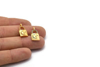Gold Lock Charms, 4 Gold Plated Brass Lock Shaped Charms With 1 Loop, Pendants, Earring Findings (21x10mm) SY0092