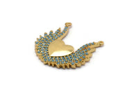 Gold Heart Charms, Gold Plated Brass Angel Winged Heart Charms With 2 Loops, Pendants, Earring Findings (22x22mm) SY0167