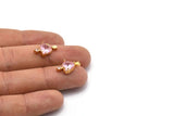 Gold Heart Charms, 2 Gold Plated Brass Heart With Arrow Shaped Pink Crystal Charms With 1 Loop, Pendants, Earring Findings (10x17mm) SY0113