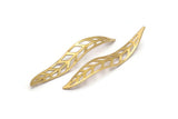 Brass Leaf Charm, 12 Raw Brass Wavy Leaf Charms, Brass Leaf Bracelet Parts (54x9x0.80mm) D1162