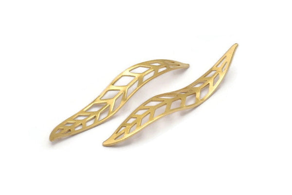 Brass Leaf Charm, 12 Raw Brass Wavy Leaf Charms, Brass Leaf Bracelet Parts (54x9x0.80mm) D1162