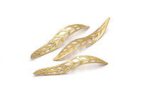 Brass Leaf Charm, 12 Raw Brass Wavy Leaf Charms, Brass Leaf Bracelet Parts (54x9x0.80mm) D1162