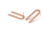 U Shape Earring, 4 Textured Rose Gold Plated Brass U Shaped Stud Earrings (30x13x0.80mm) M167 A1592 Q1053