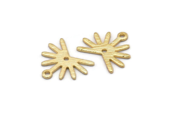 Gold Sun Charm, 6 Textured Gold Plated Brass Sun Charms With 1 Loop And 1 Hole (13x15x0.80mm) M02261 H0919