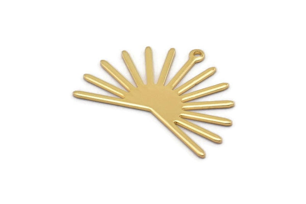 Gold Sun Charm, 4 Gold Plated Brass Sun Charms With 1 Loop (22x30x0.80mm) M02268