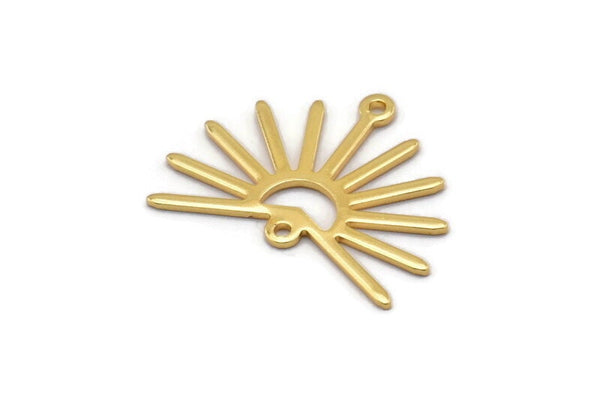 Gold Sun Charm, 4 Gold Plated Brass Sun Charms With 2 Loops (20x25x0.80mm) M02300
