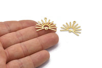 Gold Sun Charm, 4 Gold Plated Brass Sun Charms With 2 Loops (20x25x0.80mm) M02300