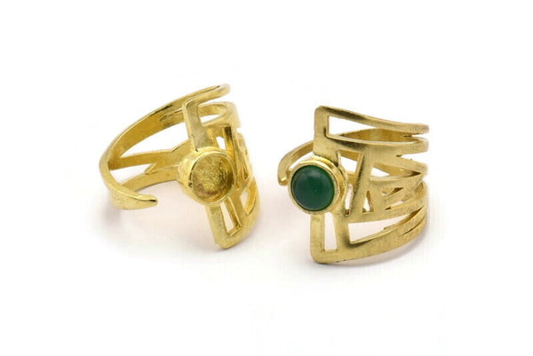 Brass Ring, Raw Brass Ring With 1 Stone Setting - Pad Size 6mm N1951