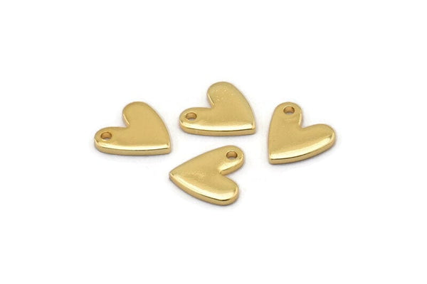 Gold Heart Charm, 12 Gold Plated Brass Heart Charms With 1 Hole (8x1mm) M02172 Q0065