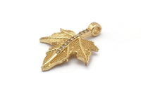 Gold Leaf Charm, 4 Gold Plated Brass Plane Tree Leaf Charms With 1 Loop, Pendants, Earring Findings (26x20mm) SY0147