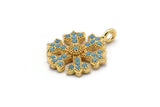 Gold Snowflake Charm, 2 Gold Plated Snowflake, Cubic Zircon, CZ Pave Snowflake Charm, Zircon Charm Pendant With 1 Loop (18x14mm) SY0174
